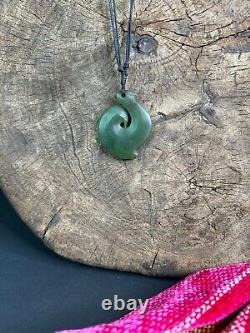 Old New Zealand Maori Green Stone Fishhook Pendant on Cord. Beautiful collection