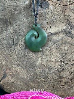 Old New Zealand Maori Green Stone Fishhook Pendant on Cord. Beautiful collection