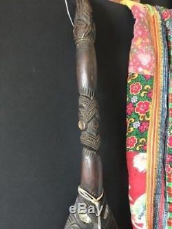 Old New Zealand Maori Hoe Paddle / Club with Fish Hook beautiful collection