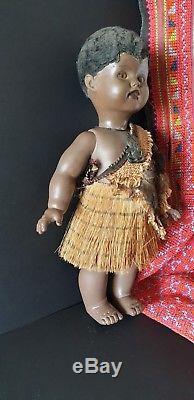 Old New Zealand Maori Male Doll in Traditional Dress beautiful collection piec