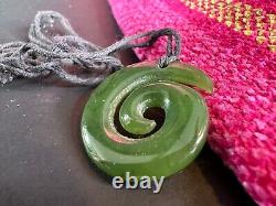 Old New Zealand Maori Swirl Jade Pendant on Cord. Beautiful collection and accen