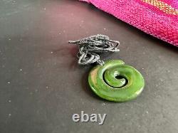 Old New Zealand Maori Swirl Jade Pendant on Cord. Beautiful collection and accen