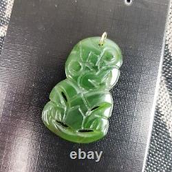 Old New Zealand Maori hand Carved Nephrite Jade Hei Tiki Pendant