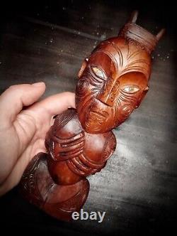 Old Tiki Maori Hand Carved Wooden New Zealand