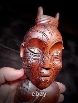 Old Tiki Maori Hand Carved Wooden New Zealand