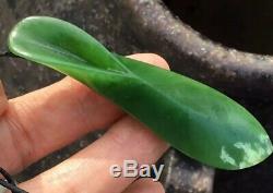 Omni Caeon Hand Carved Rarest Nz Maori Pounamu Greenstone Jade Lily Leaf Pendant