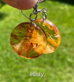 One Of Kind Ancient Nz Kauri Amber Kopal Kapia Maori Kopae Disk Hook Earrings