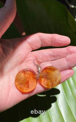 One Of Kind Ancient Nz Kauri Amber Kopal Kapia Maori Kopae Disk Hook Earrings