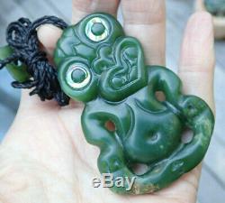 One Of Kind Nz Greenstone Pounamu Nephrite Flower Jade Paua Eyed Maori Hei Tiki