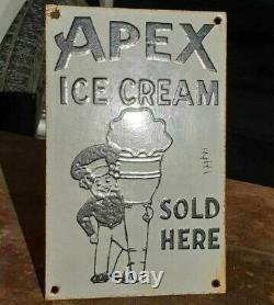 Original 1930's Old Vintage Very Rare Apex Ice Cream Porcelain Enamel Sign Board