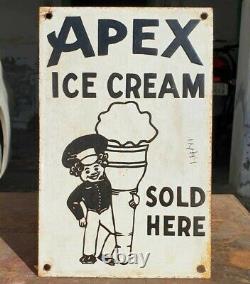 Original 1930's Old Vintage Very Rare Apex Ice Cream Porcelain Enamel Sign Board