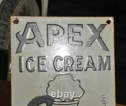 Original 1930's Old Vintage Very Rare Apex Ice Cream Porcelain Enamel Sign Board