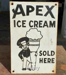 Original 1930's Old Vintage Very Rare Apex Ice Cream Porcelain Enamel Sign Board