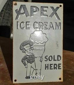 Original 1930's Old Vintage Very Rare Apex Ice Cream Porcelain Enamel Sign Board