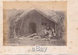 Original Photo of Maori Whare or House, A Maori holding a Patu New Zealand C1885