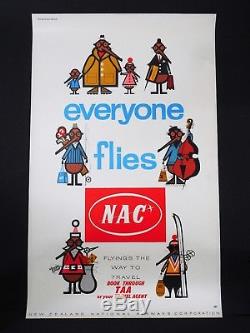 Original Vintage New Zealand National Airways Travel Poster / Book Through Taa