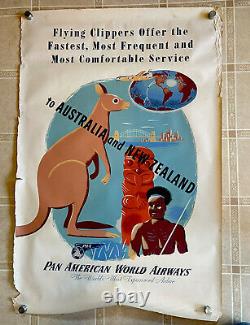 Original Vintage PAN AM AMERICAN Airline Travel poster AUSTRALIA NEW ZEALAND PAA