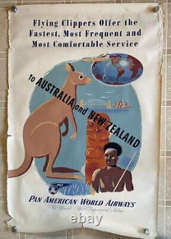 Original Vintage PAN AM AMERICAN Airline Travel poster AUSTRALIA NEW ZEALAND PAA