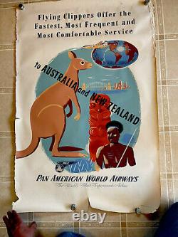 Original Vintage PAN AM AMERICAN Airline Travel poster AUSTRALIA NEW ZEALAND PAA