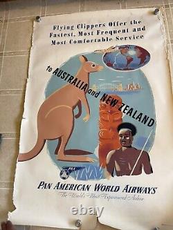 Original Vintage PAN AM AMERICAN Airline Travel poster AUSTRALIA NEW ZEALAND PAA