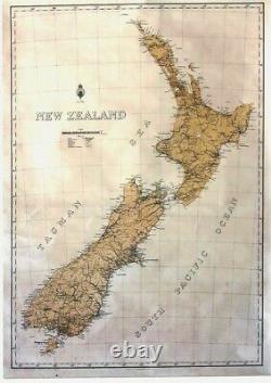 Original vintage poster NEW ZEALAND GEOGRAPHIC MAP c. 1920