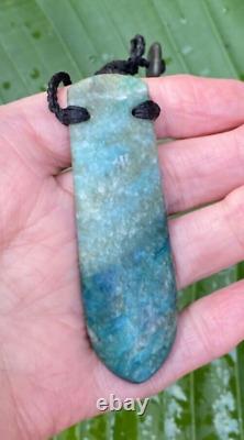 Outstanding Nz Fuschite Rarest Turquoise Aotea Stone Maori Spear Necklace