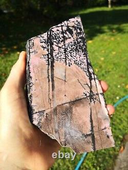 Pink Rhodonite New Zealand large slab stone cabbing lapidary carving