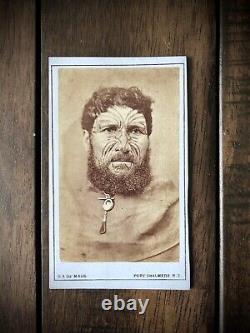 RARE Antique Photo Maori Man w Facial Tattoos New Zealand Photographer De Maus