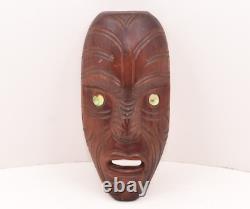 RARE Maori Carved Wood Parata Mask New Zealand KORURU TATTOO Tribal Art