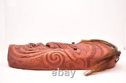 RARE Maori Carved Wood Parata Mask New Zealand TEETH & HAIR Tribal Art