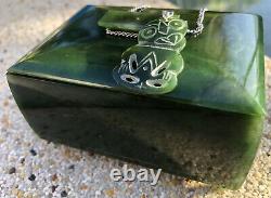 RARE NZ Jade Maori Greenstone Pounamu Nephrite Jewellery Box + Hei Tiki Pendant