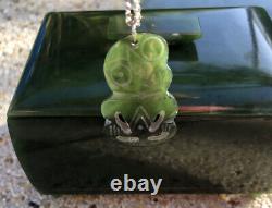 RARE NZ Jade Maori Greenstone Pounamu Nephrite Jewellery Box + Hei Tiki Pendant