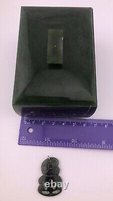 RARE NZ Jade Maori Greenstone Pounamu Nephrite Jewellery Box + Hei Tiki Pendant