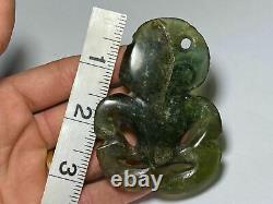 RARE New Zealand Maori Hei Tiki Carved Jade Stone Primitive Necklace Pendant