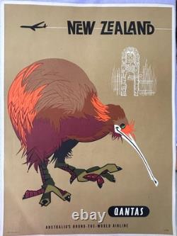 RARE Original New Zealand Qantas 1960s travel poster by Harry Rogers