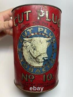 RARE Vintage Cut Plug No. 10 Tobacco Tin Antique Tobacciana New Zealand Bull 3lb