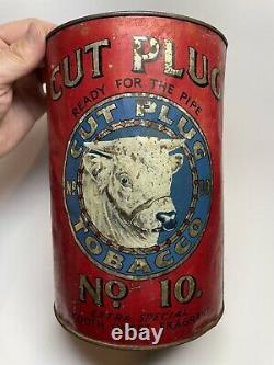 RARE Vintage Cut Plug No. 10 Tobacco Tin Antique Tobacciana New Zealand Bull 3lb