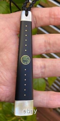 RECYCLED EBONY SOUTH SEA PEARL NZ GREENSTONE JADE 18k GOLD MAORI HEI TOKI ADZE