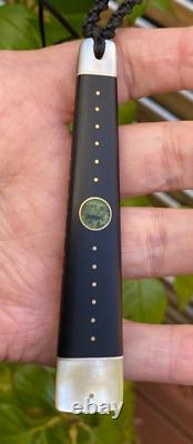 RECYCLED EBONY SOUTH SEA PEARL NZ GREENSTONE JADE 18k GOLD MAORI HEI TOKI ADZE