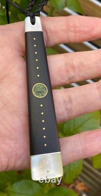 RECYCLED EBONY SOUTH SEA PEARL NZ GREENSTONE JADE 18k GOLD MAORI HEI TOKI ADZE