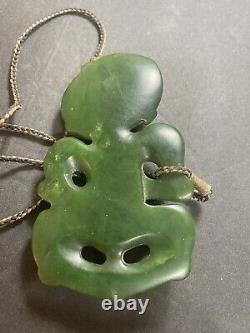 Rare! Antique 1800's Maori Pounamu Green Nephrite Jade Hei-tiki Pendant