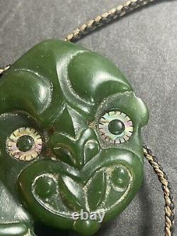 Rare! Antique 1800's Maori Pounamu Green Nephrite Jade Hei-tiki Pendant