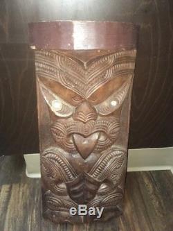 Rare Antique Maori Tiki Panel Sculpture Art New Zealand Signed Totem Native