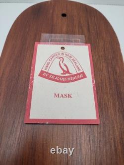 Rare Maori Mask Parata Hand Carved New Zealand Wood Shell Eyes