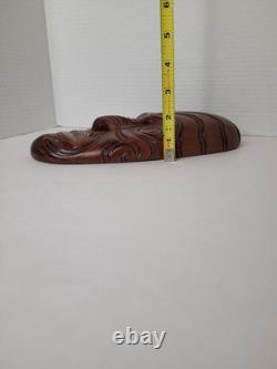 Rare Maori Mask Parata Hand Carved New Zealand Wood Shell Eyes