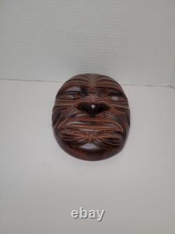 Rare Maori Mask Parata Hand Carved New Zealand Wood Shell Eyes
