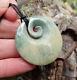 Rare New Zealand Greenstone Pounamu Nephrite Flower Jade Maori Koru Disk Pendant
