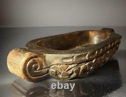 Rare New Zealand Maori Carved Oval Wooden Kumete Bowl 16.75 Long