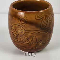Rare Vtg Air New Zealand Brown Tiki Cup Pottery Crown Lynn First Class Beaker
