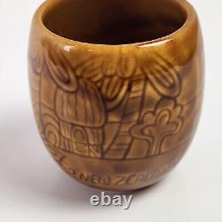 Rare Vtg Air New Zealand Brown Tiki Cup Pottery Crown Lynn First Class Beaker